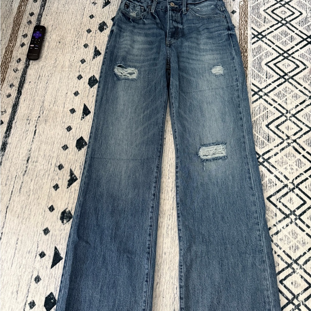 KanCan Blue Straight Leg Jeans with Distressed Details